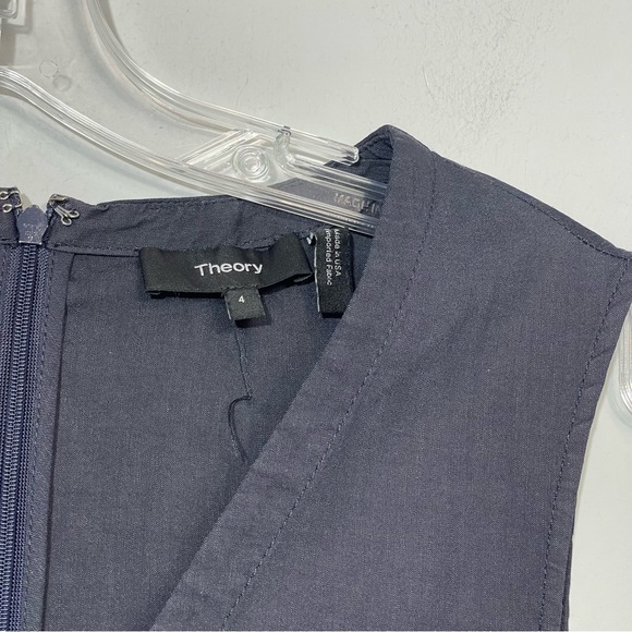 THEORY LINEN KALSINGTON FIT & FLARE DRESS 4 NAVY BLUE MIDI SLEEVELESS POCKETS - Picture 15 of 16